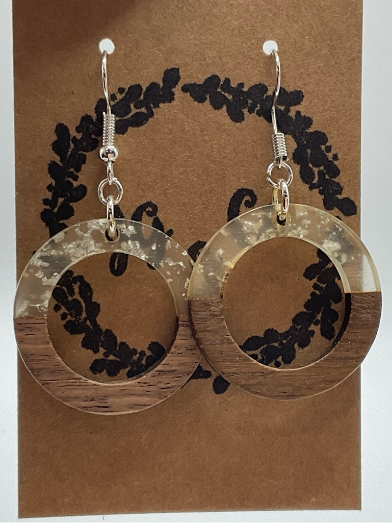 Wood & Cream Resin Circle Drop Earrings - Women Jewelry